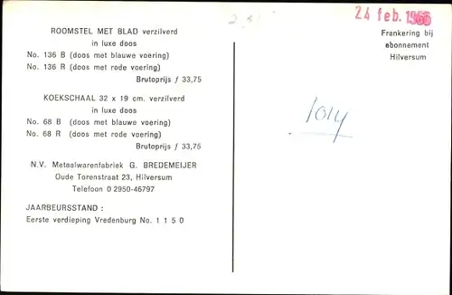 Ak Hilversum Nordholland, Reklame, Metaalwarenfabrieg G. Bredemeijer, versilbertes Geschirr