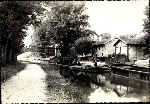 Ak Mitry le Neuf Seine et MarnePont sur l'Ourcq, bateaux fluviaux