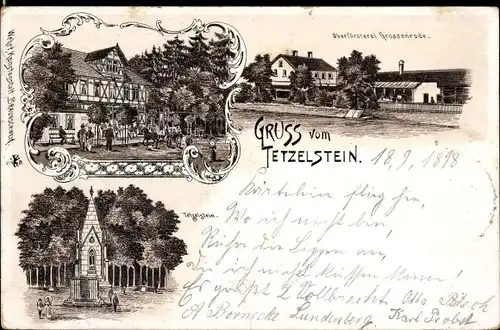 Litho Tetzelstein Elm Schöppenstedt Niedersachsen, Gasthaus, Oberförsterei, Denkmal