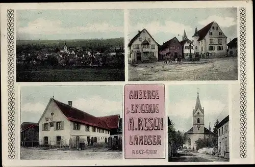 Ak Landser Elsass Haut Rhin, Gesamtansicht, Kirche, Geschäftshaus A. Resch