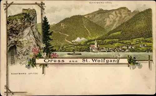 Litho St. Wolfgang am Wolfgangsee Oberösterreich, Schafberg-Spitze, Schafberg-Hotel