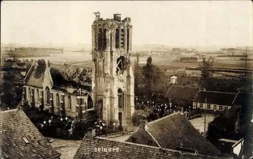 Foto Ak Becelaere Zonnebeke Zonnebecke Westflandern, Teilansicht, Zerstörungen, Kirche