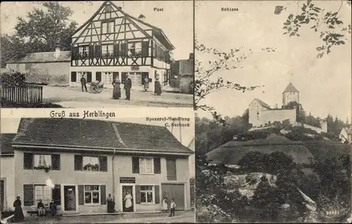 Ak Herblingen Kanton Schaffhausen, Post, Schloss, Spezerei-Handlung C. Surbeck