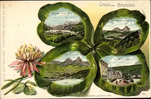 Kleeblatt Litho Brunnen Kt Schwyz, Panorama, Kloster Ingenbohl, Mythen, Quai