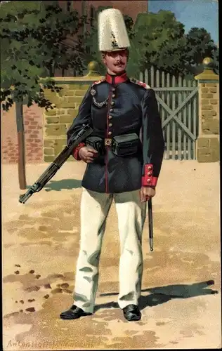 Künstler Litho Hoffmann, A., deutscher Soldat, Infanterie, Gewehr, Federbusch, Kaiserreich