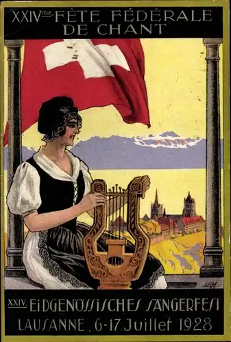 Künstler Ak Lausanne Kanton Waadt Schweiz, Eidgenössisches Sängerfest, 6.-7.7.1928