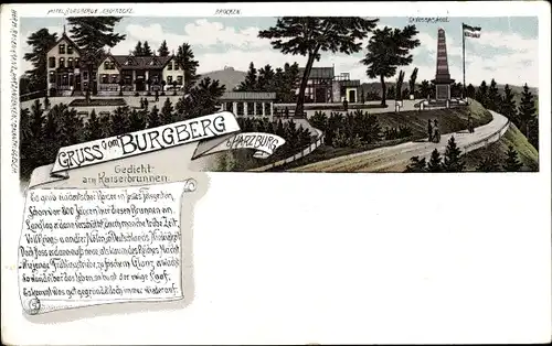 Litho Bad Harzburg in Niedersachsen, Hotel Burgberg, Brocken, Denkmal