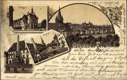 Litho Erfurt in Thüringen, Rathaus, Monumentalbrunnen, Anger, Panorama