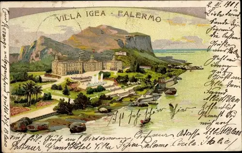 Litho Palermo Sizilien Sicilia Italien, Villa Igea