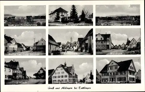 Ak Aldingen Württemberg, Pension Friedenshöhe, Cafe Stürmer, Kirche, Waldhorn, Zum Hirsch, Rathaus