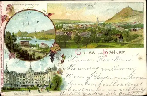 Litho Bad Honnef am Rhein, Gesamtansicht, Rolandseck, Siebengebirge, Hohenhonnef