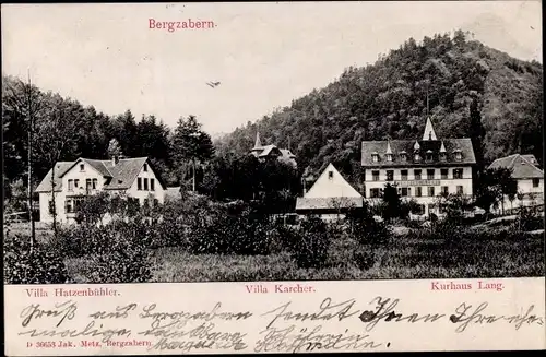 Ak Bad Bergzabern an der Weinstraße Pfalz, Villa Hatzenbühler, Villa Karcher, Kurhaus Lang