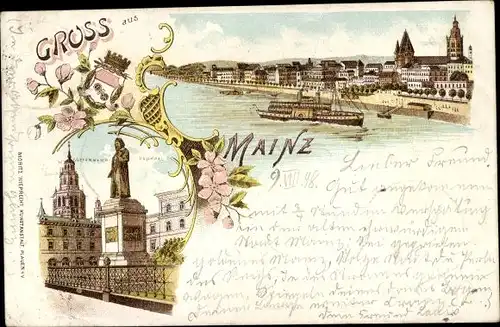 Litho Mainz am Rhein, Panorama, Gutenbergdenkmal