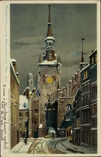 Künstler Ak Diemer, Zeno, München, Altes Rathaus vom Thal aus, Winter