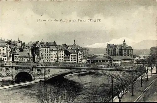 Ak Genève Genf Schweiz, Stadt, Brücke