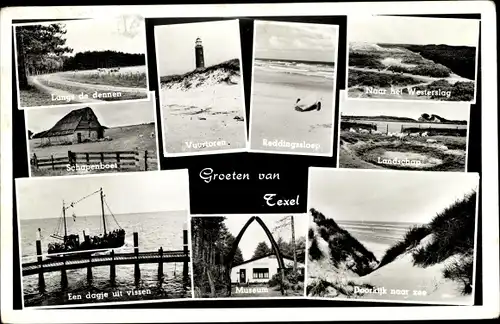 Ak Texel Nordholland Niederlande, Strand, Leuchtturm, Museum
