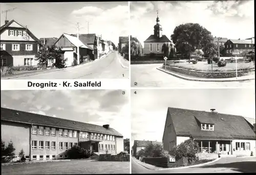 Ak Drognitz in Thüringen, Zentral-Schule, Konsum-Kaufhalle, Teilansichten