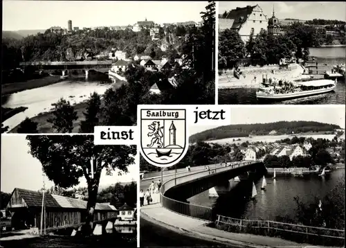 Ak Saalburg in Thüringen, Stausee Bleilochsperre, HO Hotel Kranich, Brücke, Segelboote