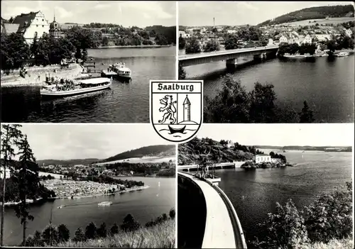 Ak Saalburgin Thüringen, Panorama, Ausflugsschiff, Brücke