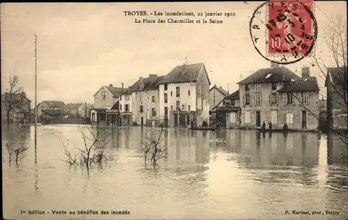 Ak Troyes Aube, Die Überschwemmungen von 1910, Place des Charmilles und die Seine