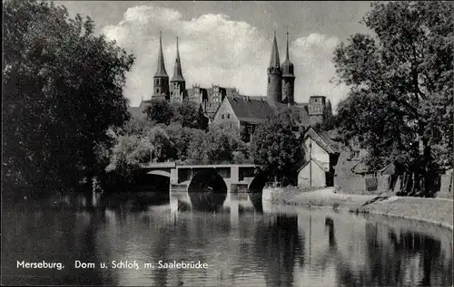 Ak Merseburg an der Saale, Dom, Schloss mit Saalebrücke