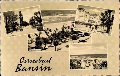 Ak Ostseebad Bansin Heringsdorf auf Usedom, Strand, Kurpromenade, Erholungsheim Germania