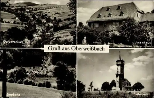 Ak Oberweißbach im Weißbachtal Thüringen, Gesamtansicht, Bergbahn, Fröbelhaus, Fröbelturm