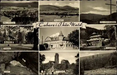 Ak Tabarz im Thüringer Wald, Blick v. Aschenbergfelsen, Deutscher Hof, Schweizerhaus, Gr. Inselsberg