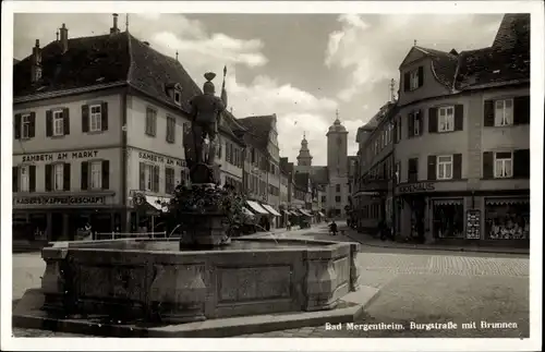 Ak Bad Mergentheim in Tauberfranken, Burgstraße mit Brunnen, Sambeth am Markt, Modehaus