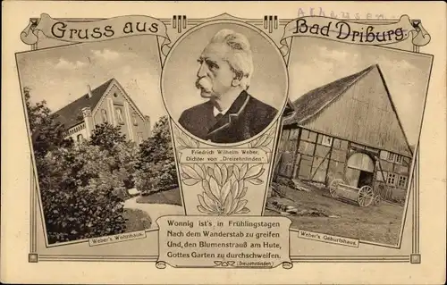 Ak Bad Driburg in Westfalen, Dichter Friedrich Wilhelm Weber, Geburtshaus, Wohnhaus