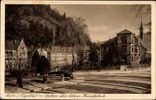 Ak Calw im Schwarzwald, Ortspartie, Spöhrer'sche höhere Handelsschule