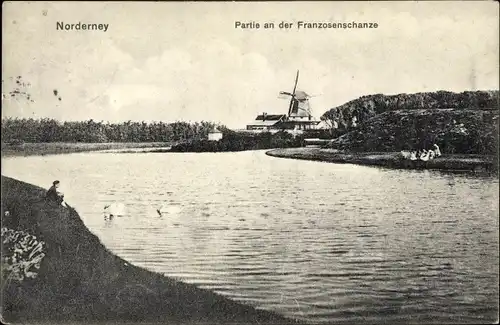 Ak Nordseebad Norderney Ostfriesland, Franzosenschanze, Windmühle
