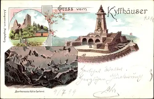 Litho Kyffhäuserland Thüringen, Barbarossa Höhle, Gerberei, Kyffhäuserdenkmal, Ruine