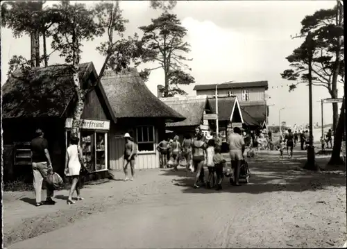 Ak Ostseebad Prerow auf dem Darß, Weg zum Strand, Kiosk
