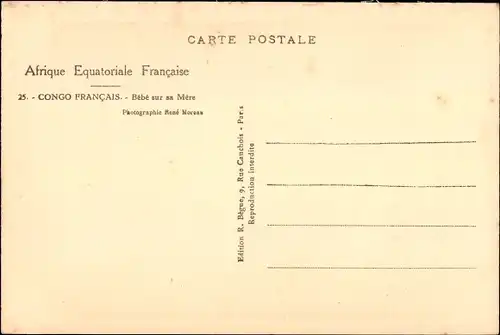 AK Französisch-Äquatorialafrika, Französisch-Kongo, Baby auf seiner Mutter