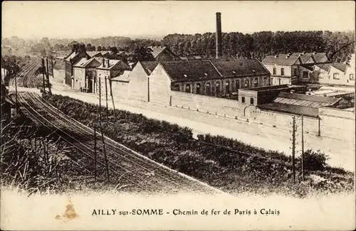 Ak Ailly sur Noye Somme, Eisenbahnstrecke von Paris nach Calais