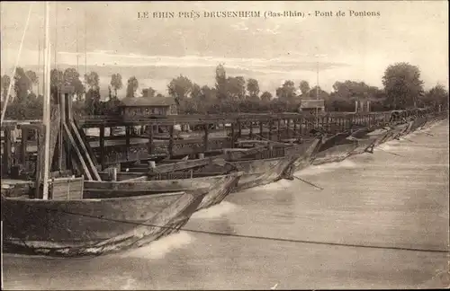 Ak Drusenheim Elsass Bas Rhin, Der Rhein, Pontonsbrücke