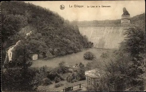 Ak Jalhay Wallonie Lüttich, Gileppe-Staudamm, Löwe