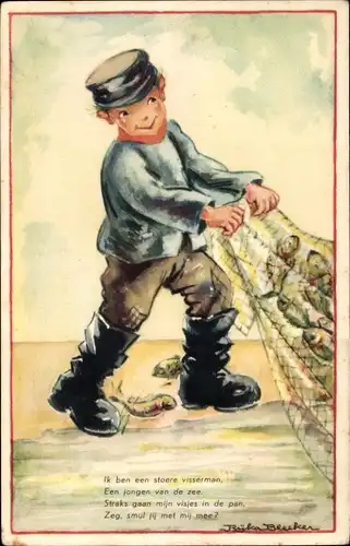 Künstler Ak Bleeker, Fischer mit Netz voller Fische