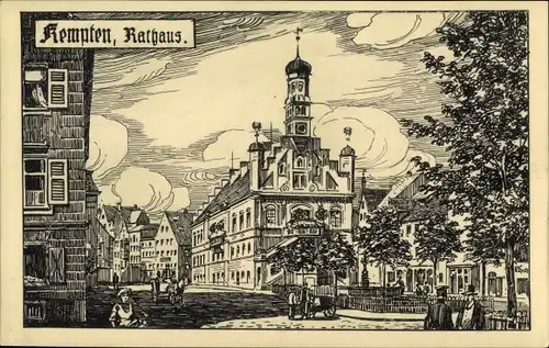 Künstler Ak Kempten im Allgäu Schwaben, Rathaus