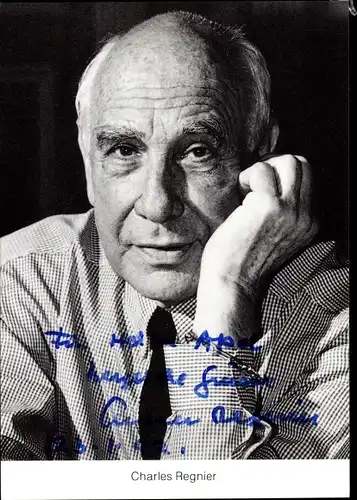 Ak Schauspieler Charles Regnier, Portrait, Autogramm, Hemd, Krawatte