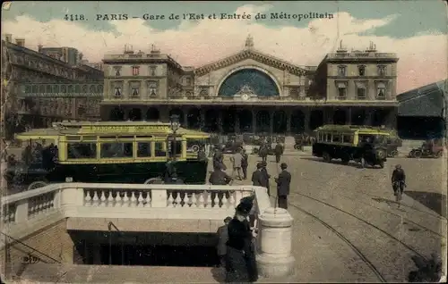 Ak Paris X., Gare de l&#39;Est und Eingang zum Métropolitain