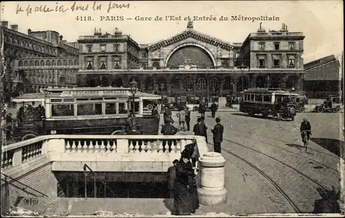 Ak Paris X., Gare de l&#39;Est und Eingang zum Métropolitain