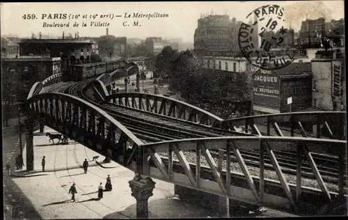 Ak Paris XIX. Bezirk Buttes-Chaumont, Metropolitan, Boulevard de la Villette
