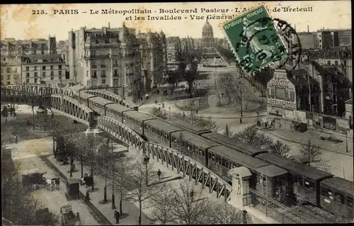 Ak Paris XV. Arrondissement Vaugirard, Le Metropolitain, Boulevard Pasteur, Les Invalides