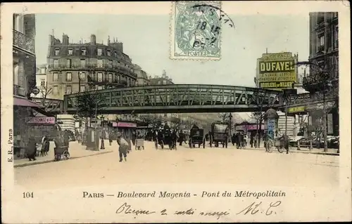 Ak Paris IX. Bezirk Opéra, Boulevard Magenta, Pont du Metropolitain