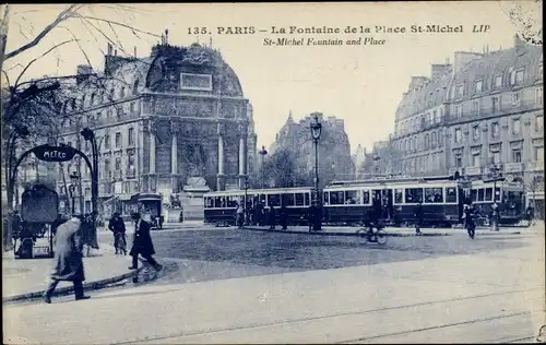 Ak Paris V. Arrondissement Panthéon, La Fontaine, Place Saint Michel