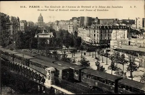 Ak Paris VII. Arrondissement Palais Bourbon, Avenue de Breteuil, Dome des Invalides