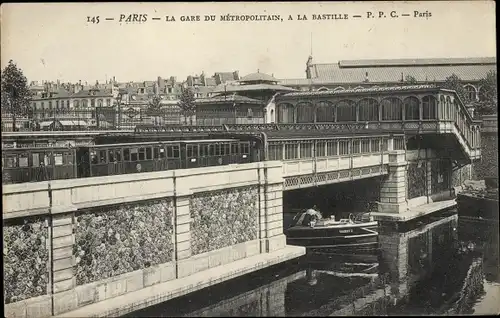 Ak Paris XI. Arrondissement Popincourt, der Metropolitain-Bahnhof an der Bastille