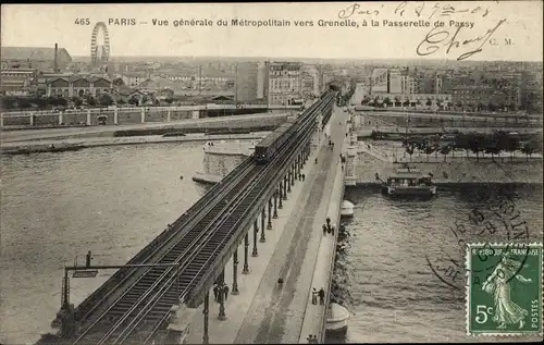 Ak Paris XVI. Arrondissement Passy, Vue generale du Metropolitain vers Grenelle, Passerelle